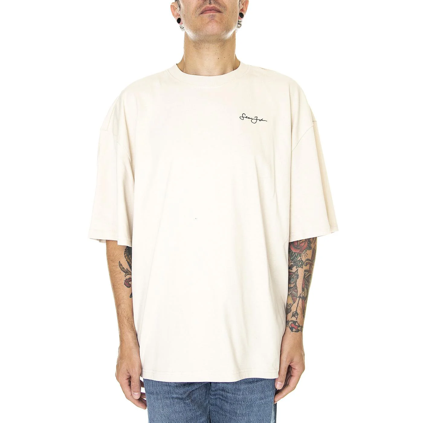 Mens Script Logo Peached City Backprint Tee 01 Beige - Image 2