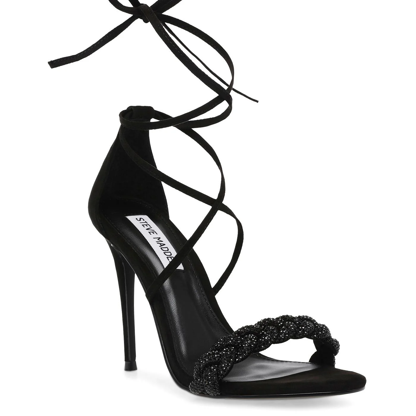 Bejeweled Black Crystal Microsuede + Stones Sandals