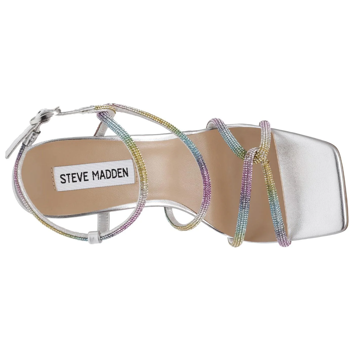 W' Implicit Silver Multicoloured Metallic + Rhinestone Sandals - Image 6