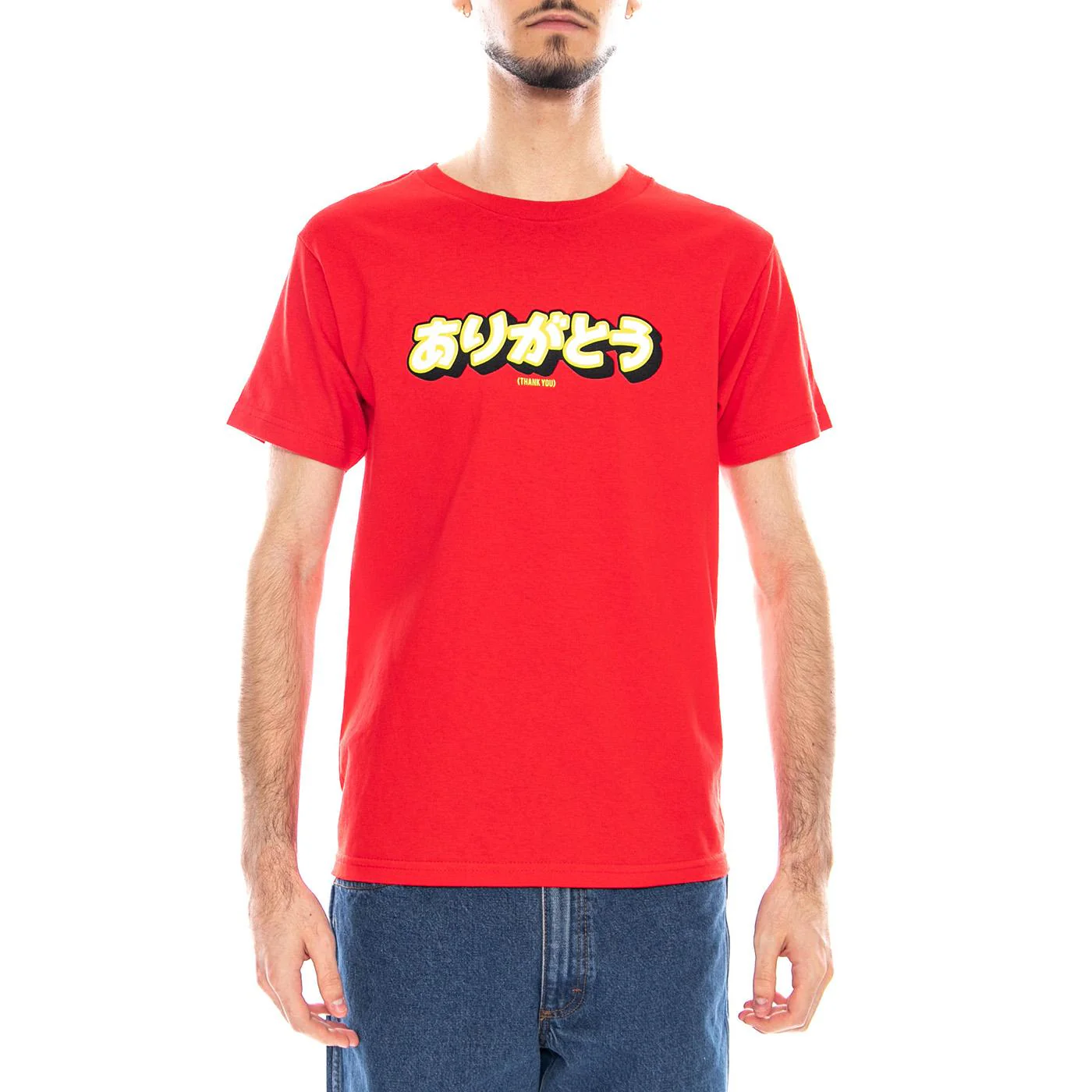 Kanji Tee Red - Men's Red Crew Neck T-Shirt Men THANK YOU - Image 2