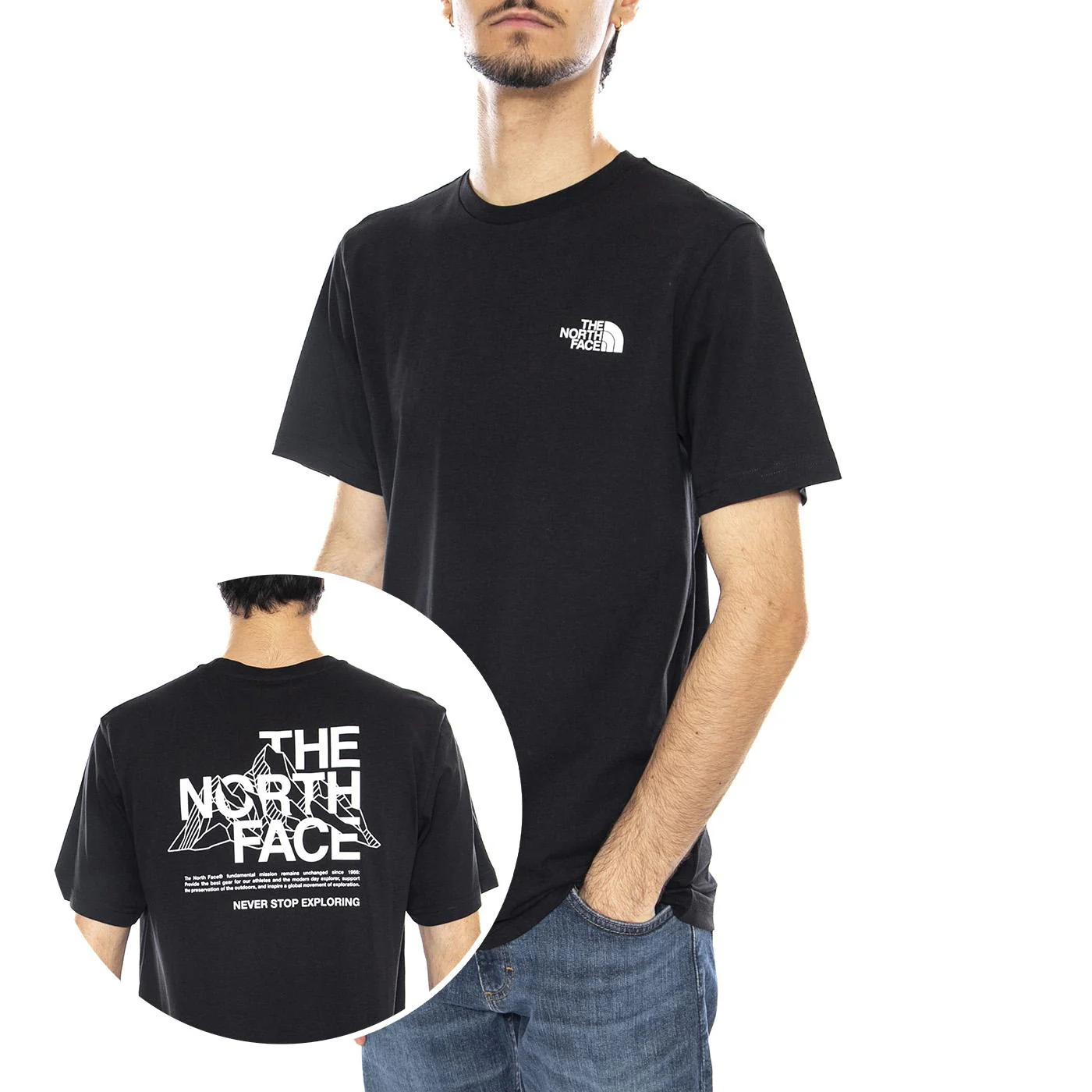 M Mountain Sketch SS Tee Black - Men's Crew Neck T-Shirt Black Men's THE NORTH FACE