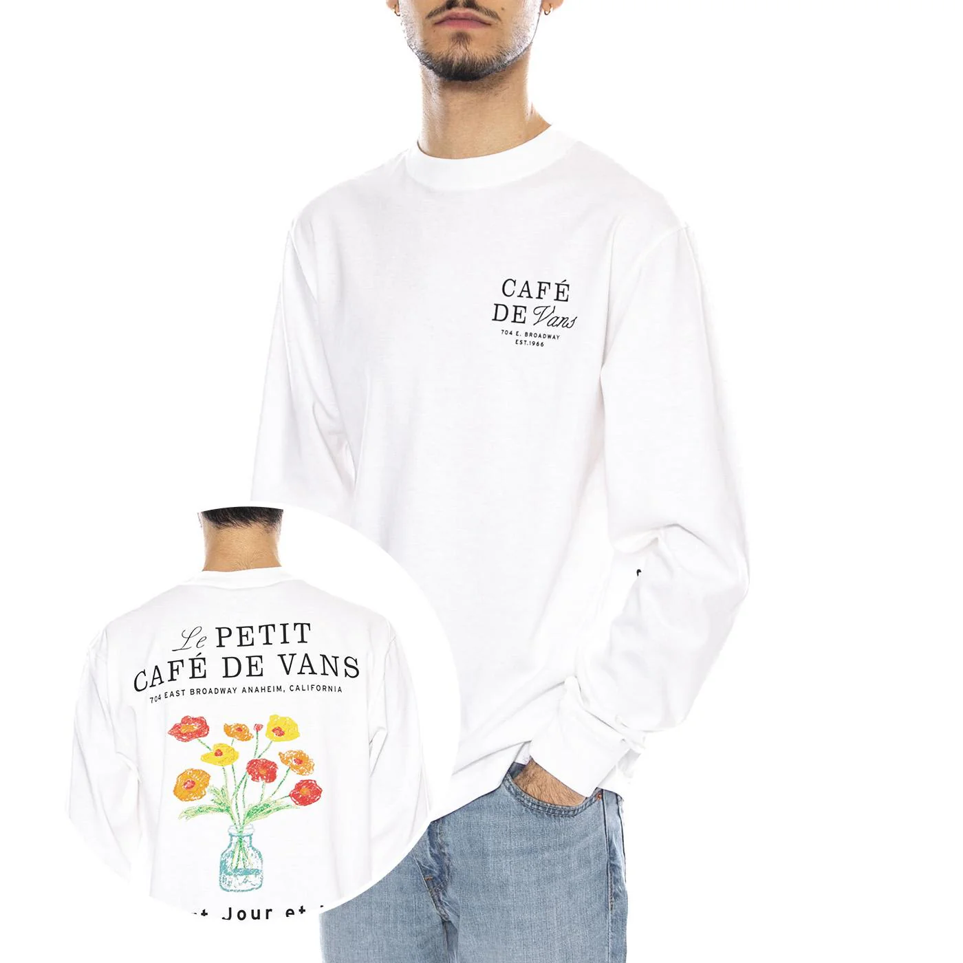 Cafe Vans LS -- Men's Long Sleeve T-Shirt White Men VANS
