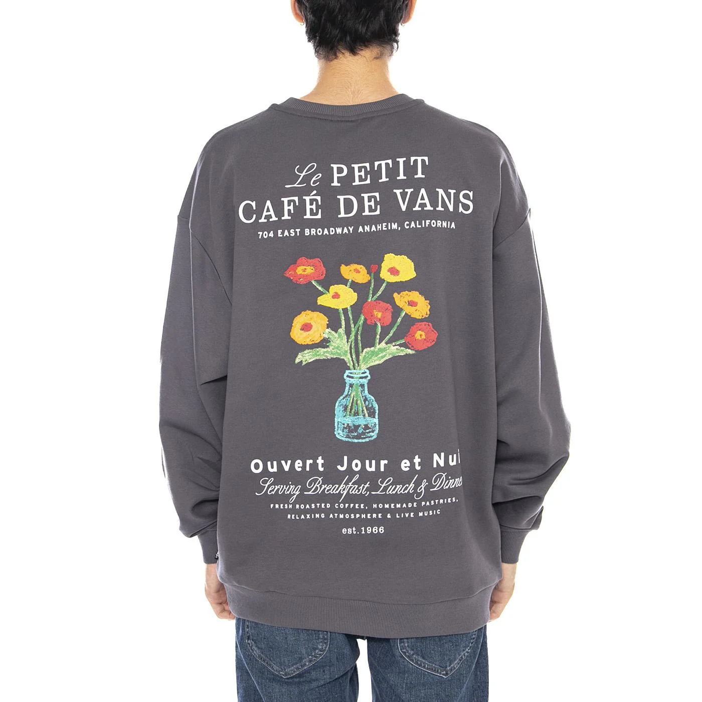 Cafe Vans OS PO Asphalt Crewneck Sweatshirt -- Grey Crewneck Sweatshirt Men VANS - Image 3