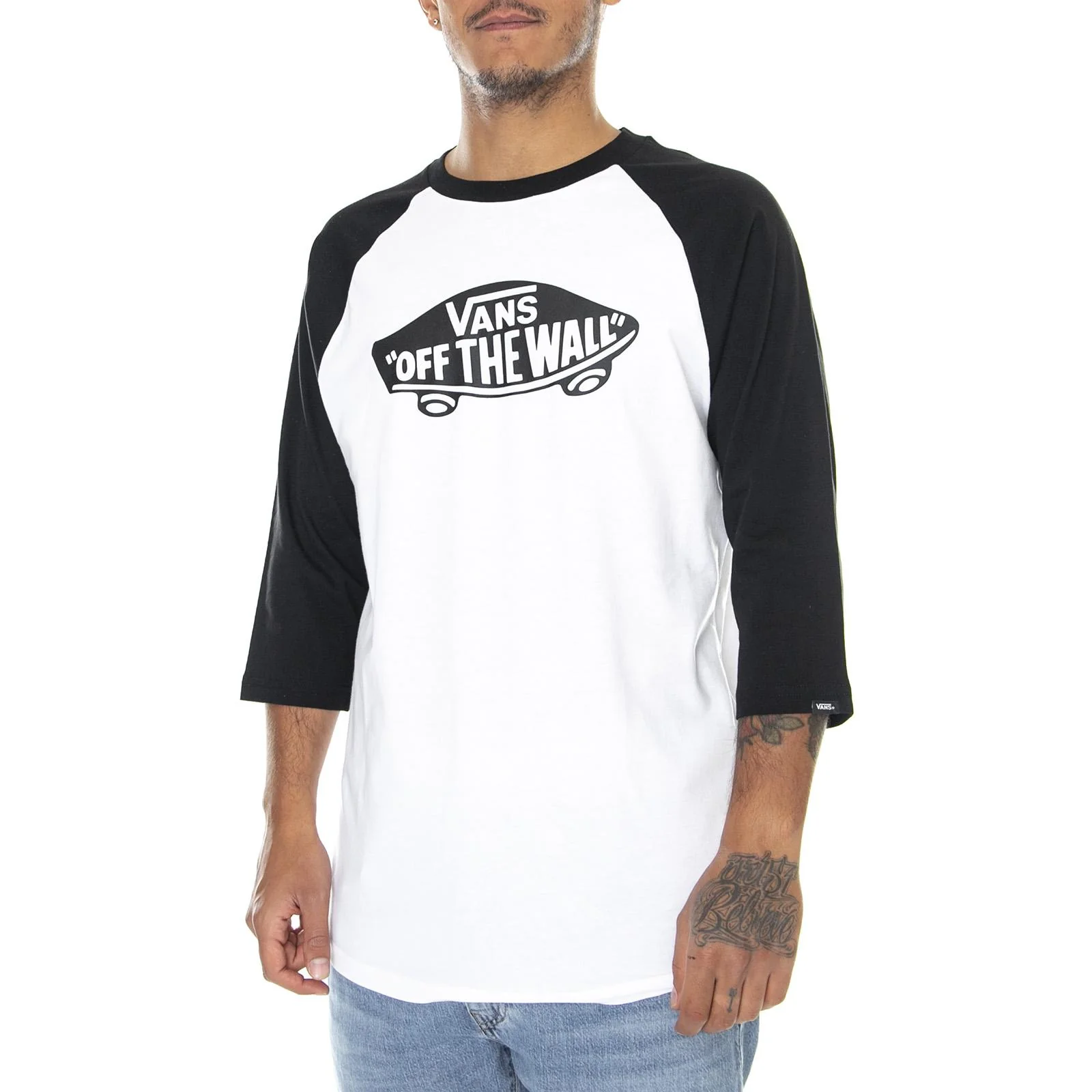 Mn OTW Raglan T-Shirt - White / Black - Maglieta Maniche 3/4 Uomo Bianca