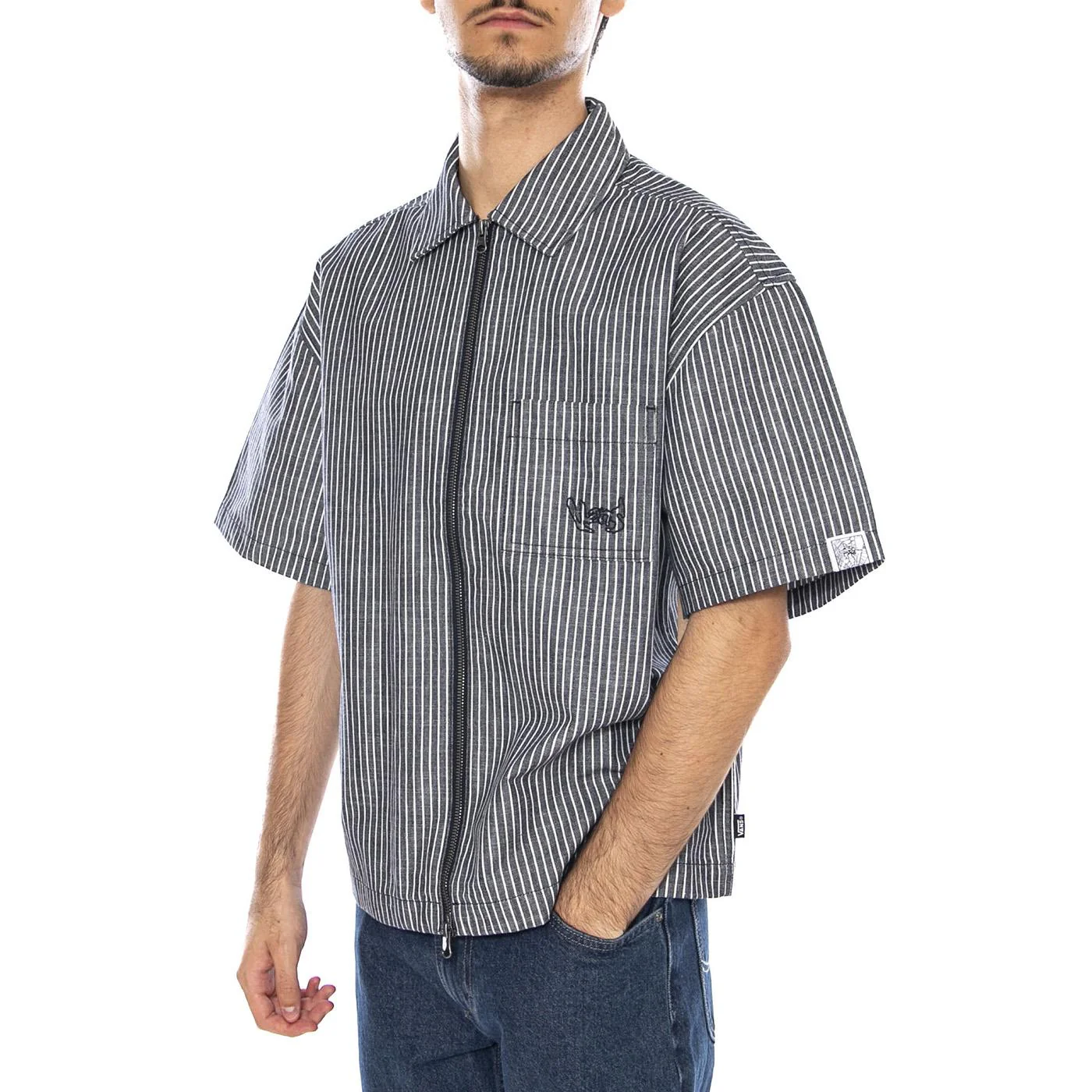 Raw Instinct Shirt Navy -- Men's Short Sleeve Zip-Up Shirt Blue VANS