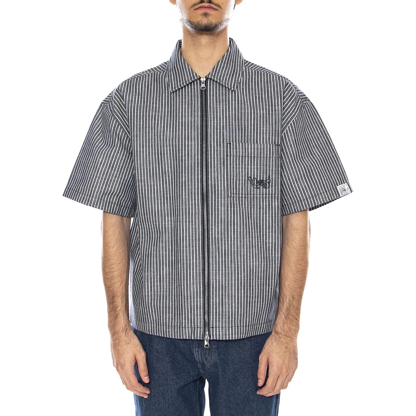 Raw Instinct Shirt Navy -- Men's Short Sleeve Zip-Up Shirt Blue VANS - Image 2