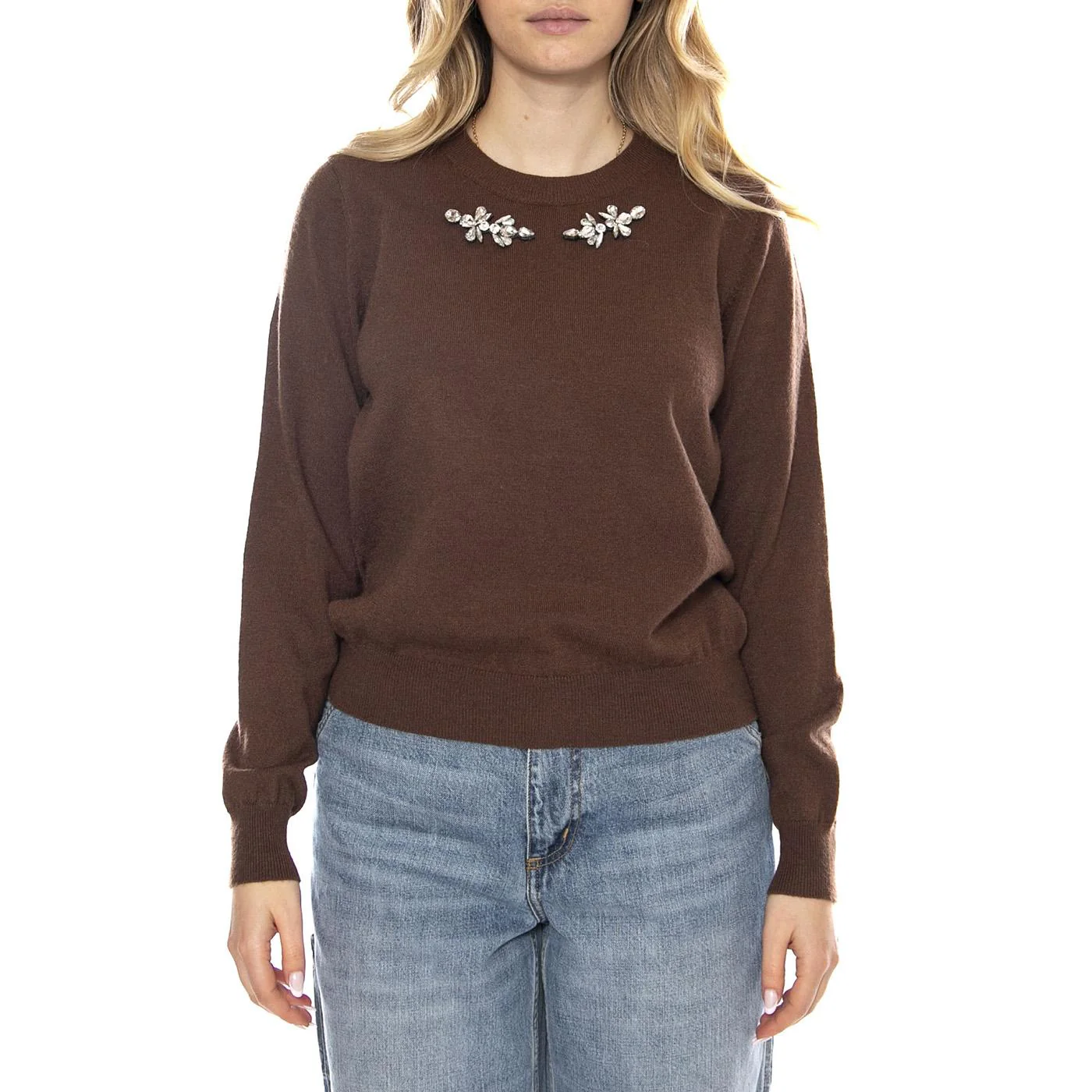 Jersey Punto con Aplique Joya -- Women's Brown Sweater WILD PONY - Image 2