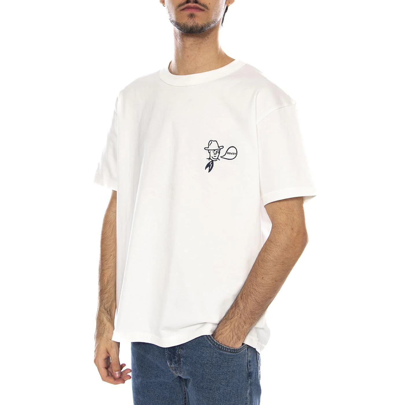 Rode Ben Tee Worn White - Men's Crew Neck T-Shirt White Men's WRANGLER